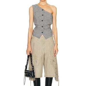 ACNE STUDIOS
One-shoulder gathered striped linen-blend and satin top